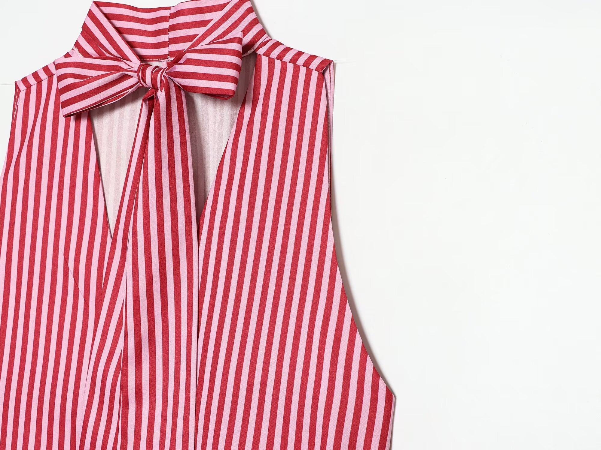 Women's bow decoration asymmetrical striped top