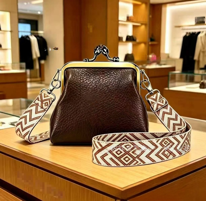 #119 Women's new wide shoulder strap mini clip coin purse crossbody bag