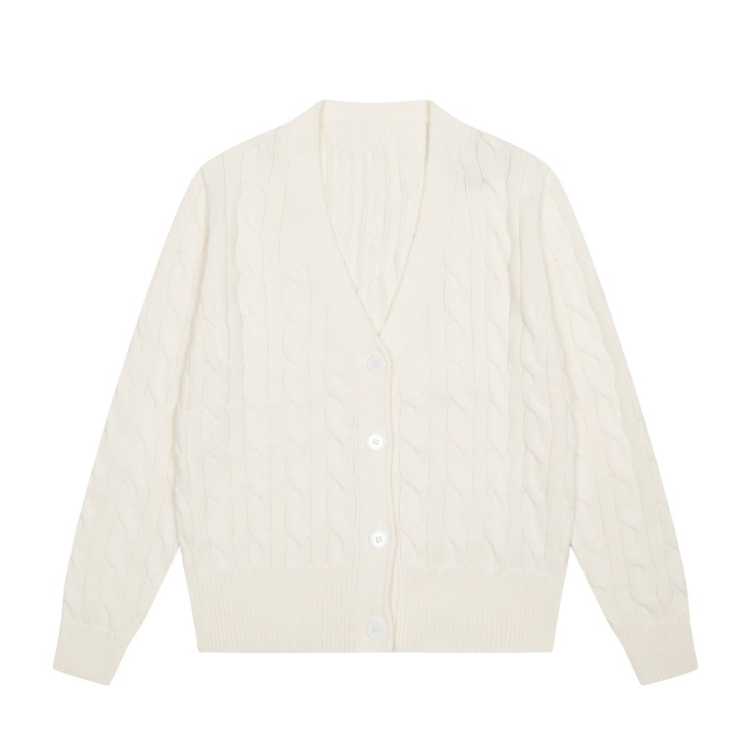 2026 New V-neck Pure Color Embroidered Twist Knitted Cardigan
