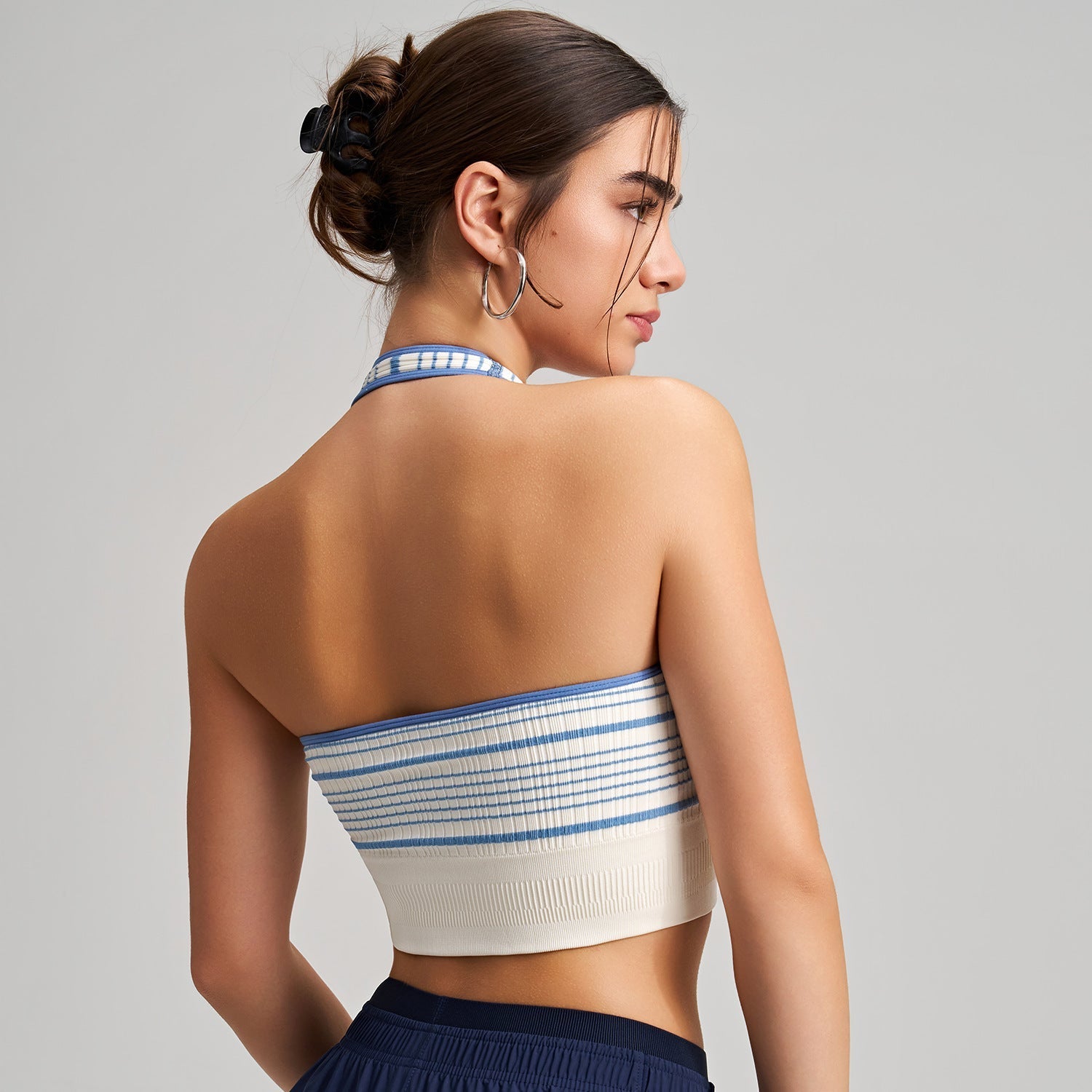 2026 women's new neck sports bra contrast striped vest