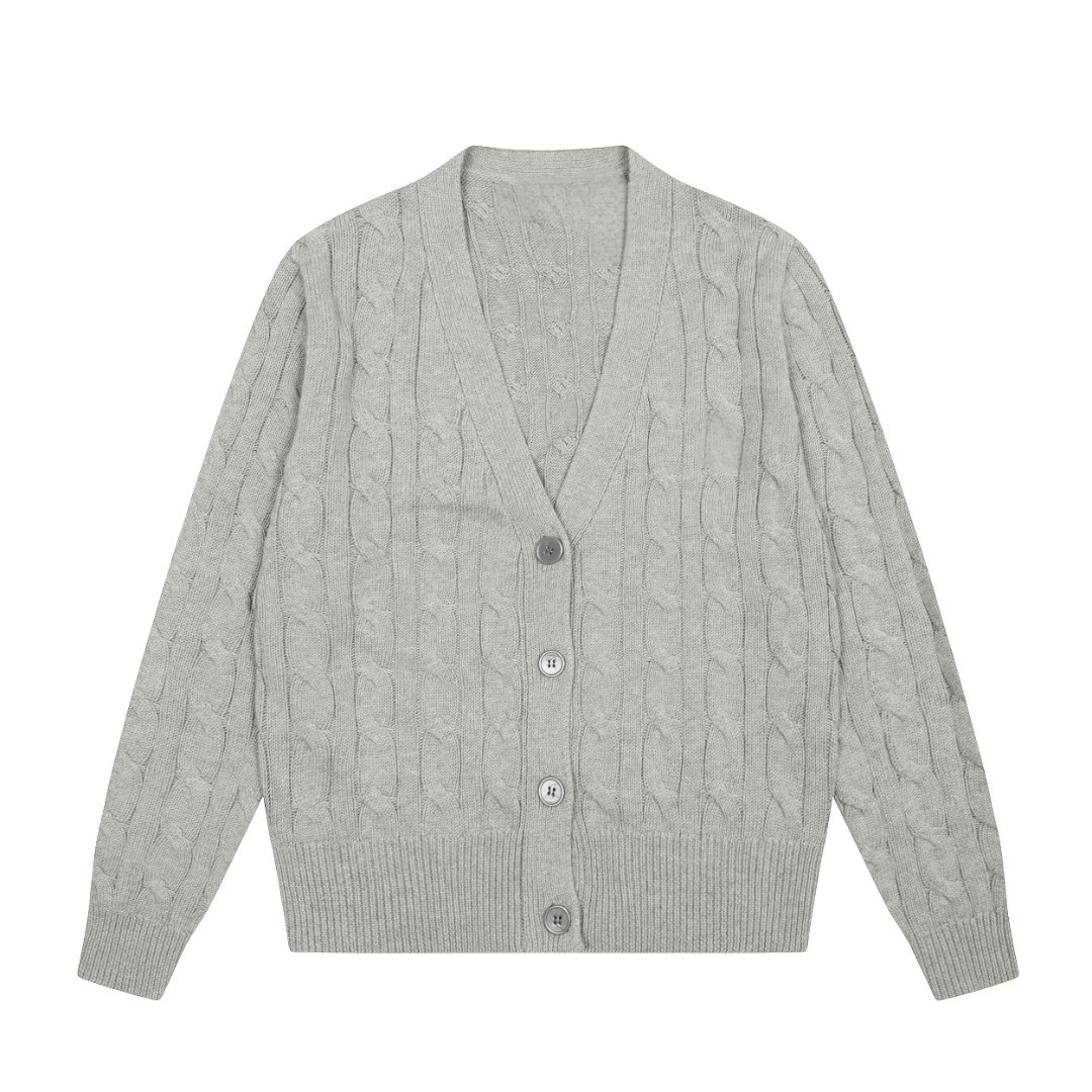2026 New V-neck Pure Color Embroidered Twist Knitted Cardigan