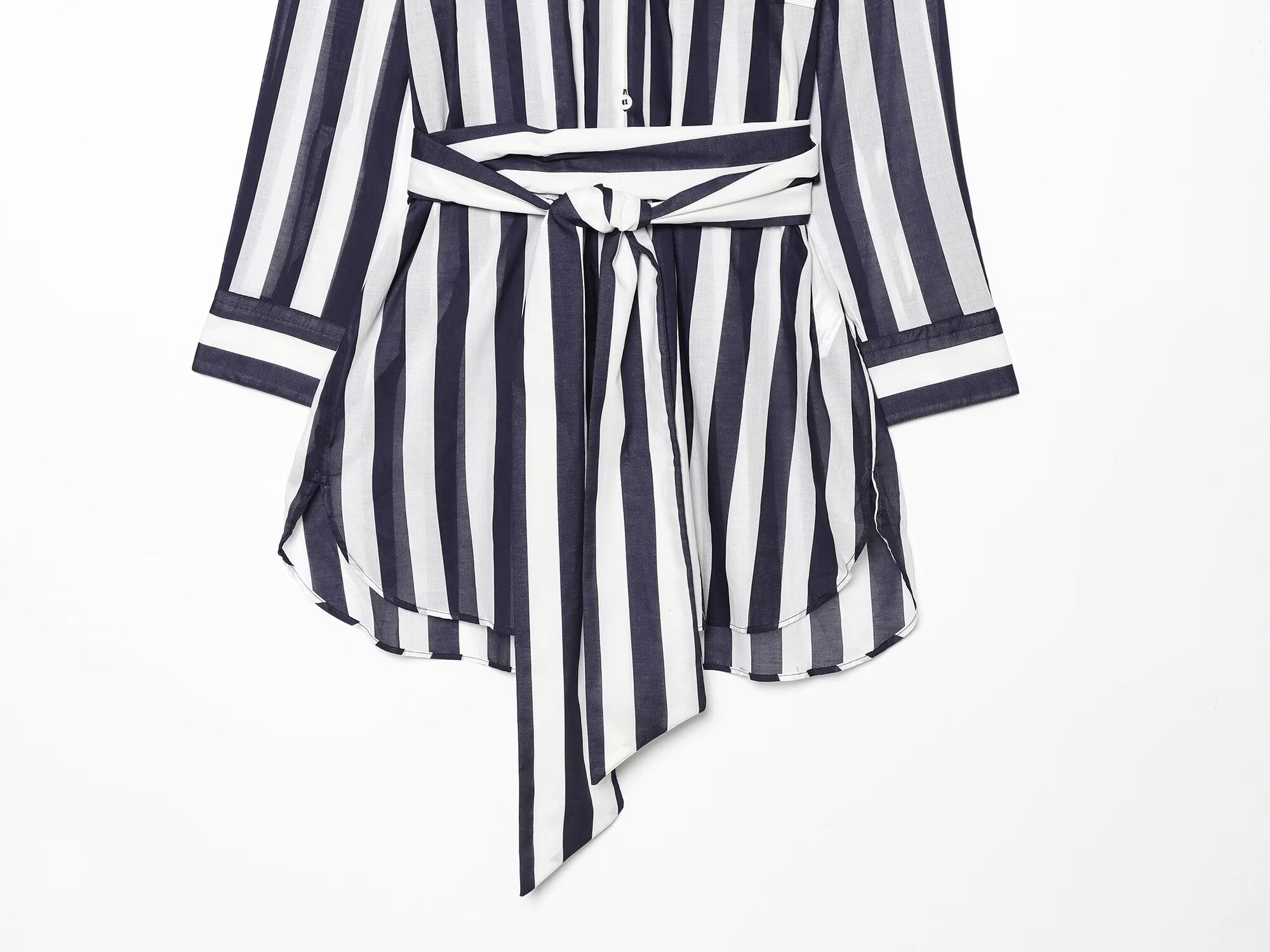 Women's With Belt Long Style Striped Shirt