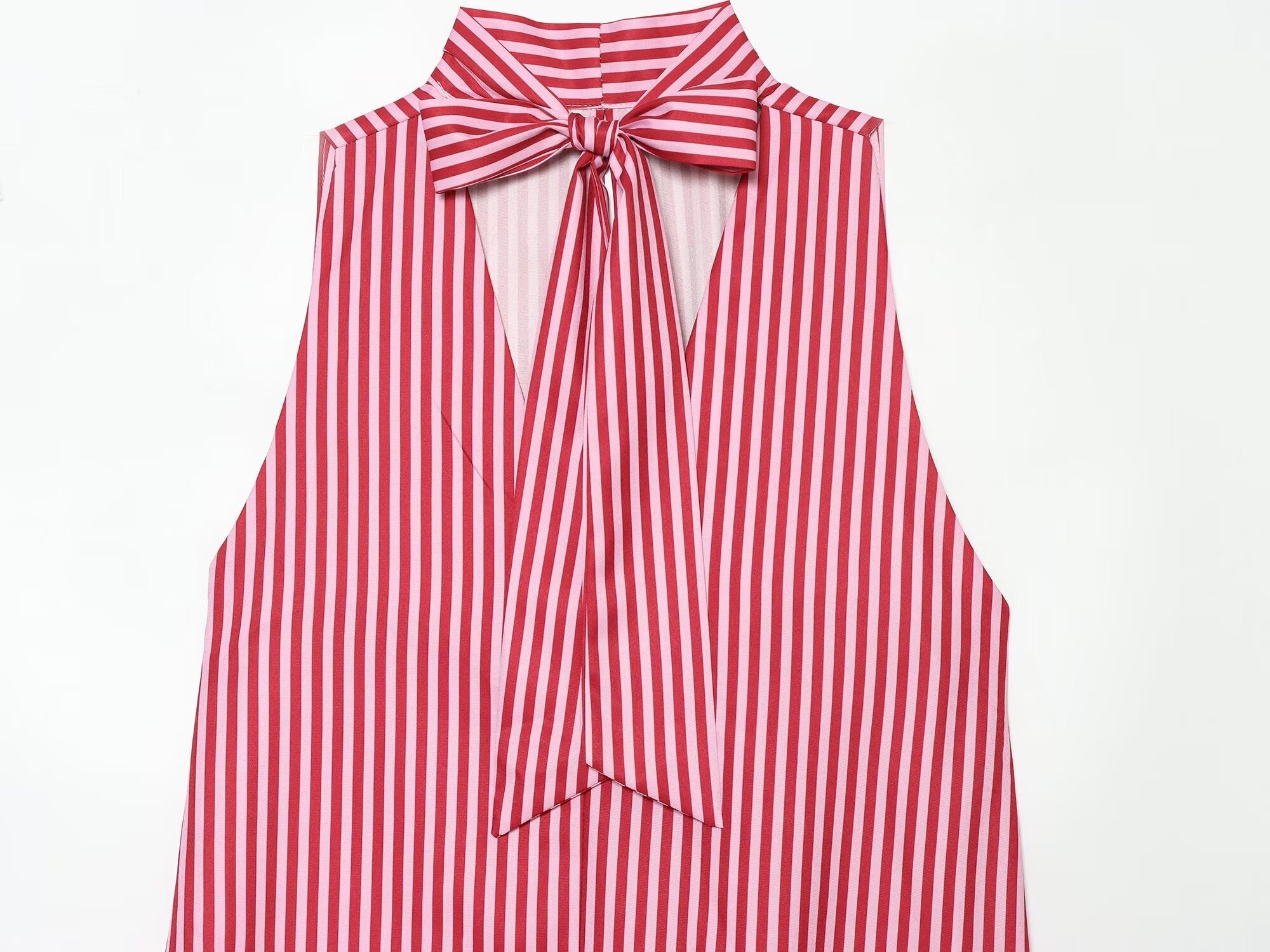 Women's bow decoration asymmetrical striped top