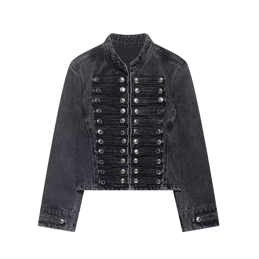 Women's short standing collar denim Coat