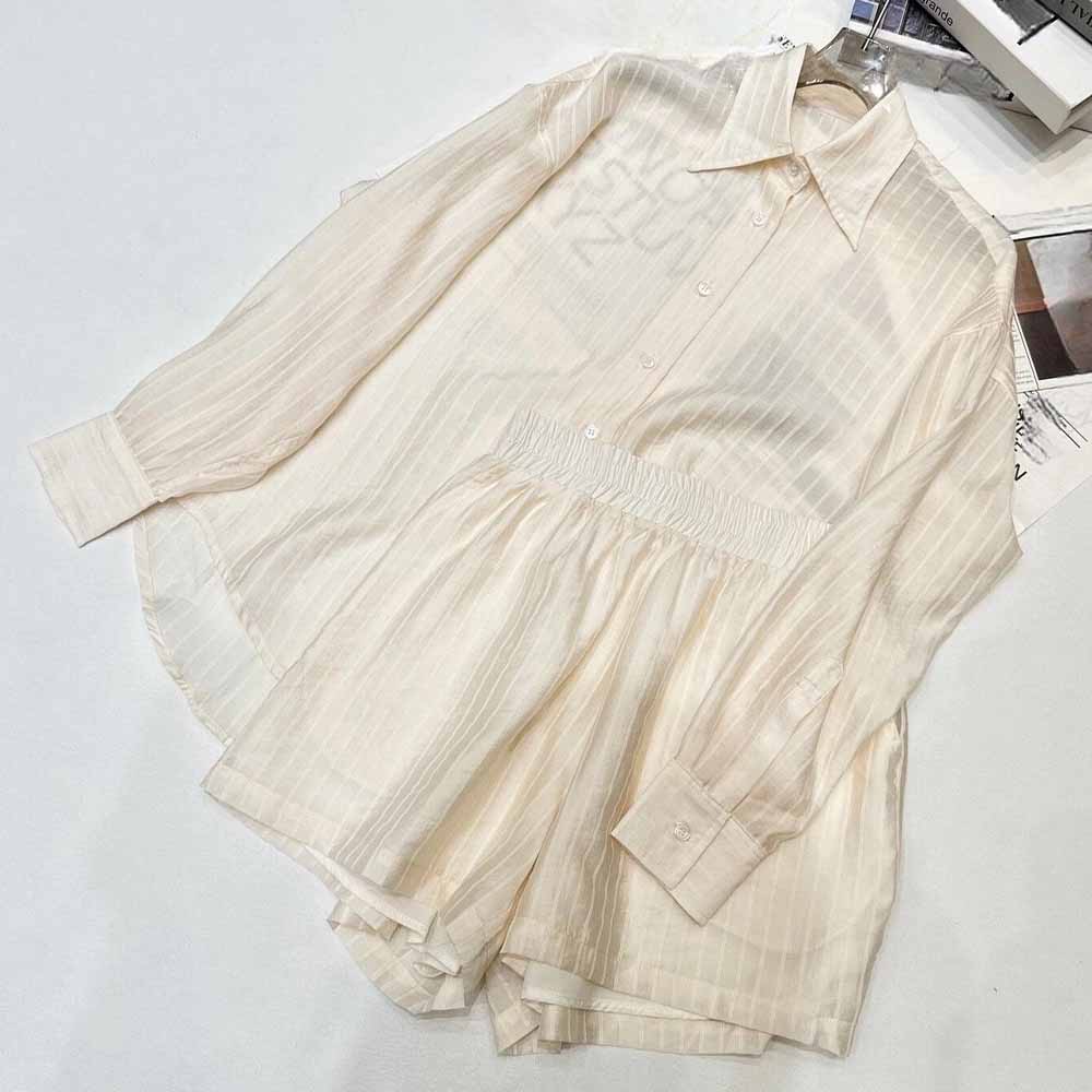 Women's new striped loose shirt and shorts two-piece suit
