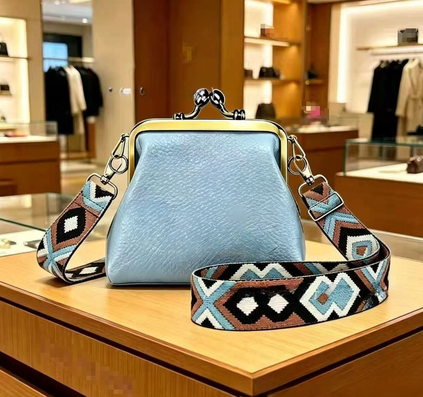 #119 Women's new wide shoulder strap mini clip coin purse crossbody bag