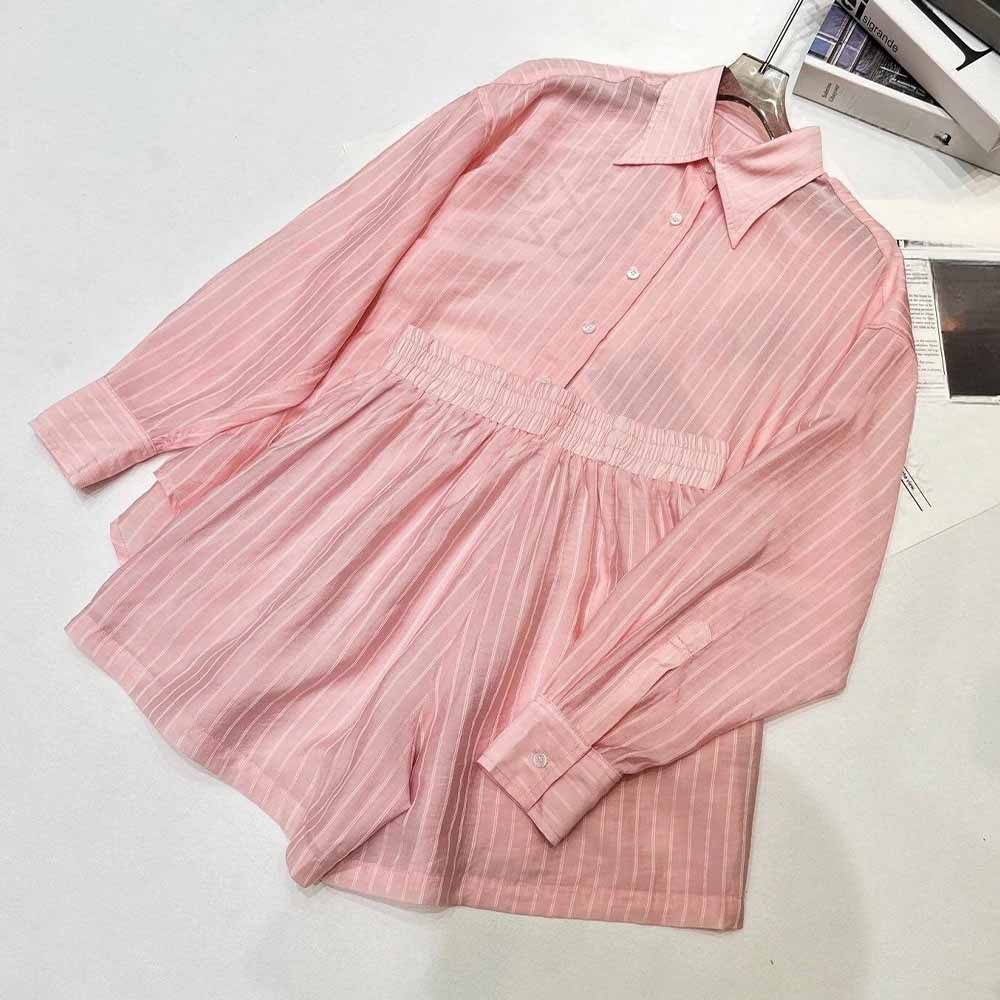 Women's new striped loose shirt and shorts two-piece suit