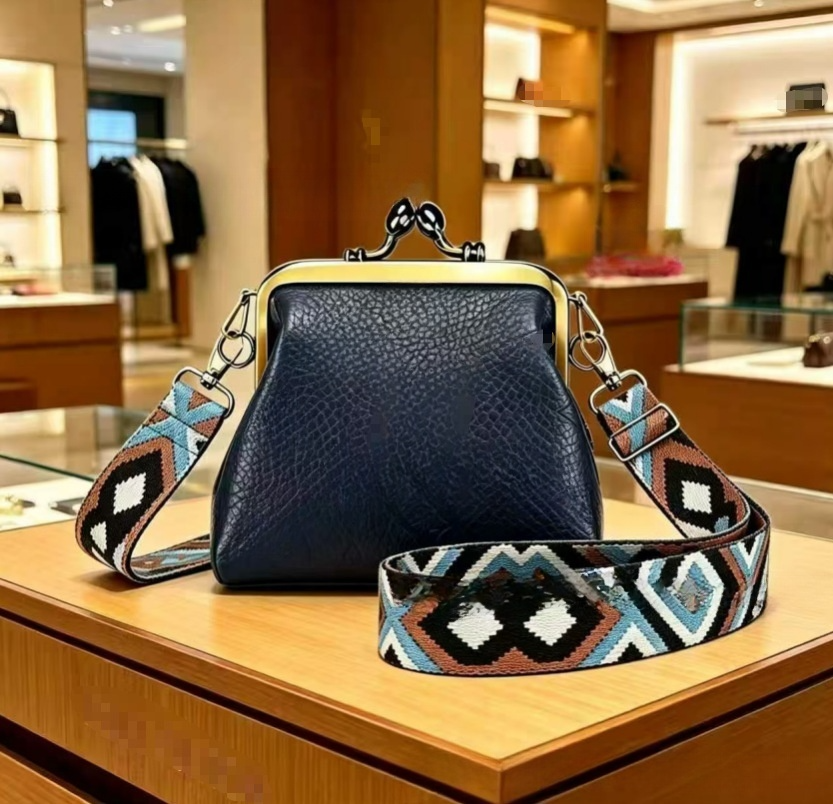 #119 Women's new wide shoulder strap mini clip coin purse crossbody bag