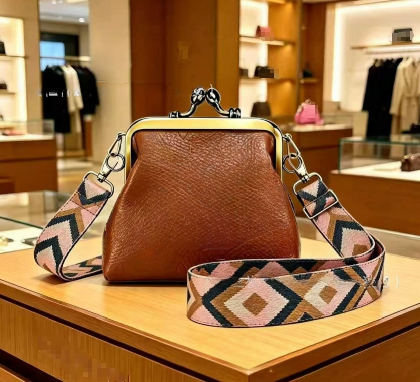 #119 Women's new wide shoulder strap mini clip coin purse crossbody bag