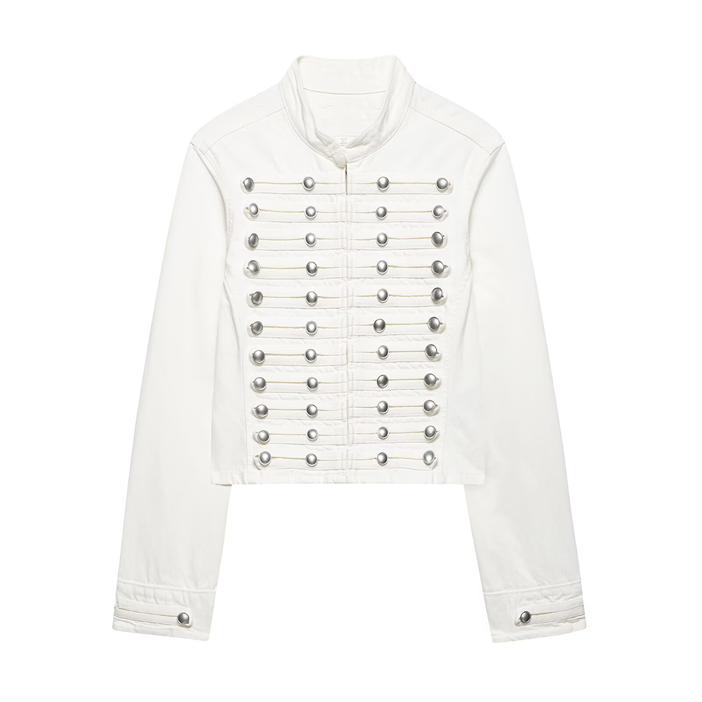 Women's short standing collar denim Coat