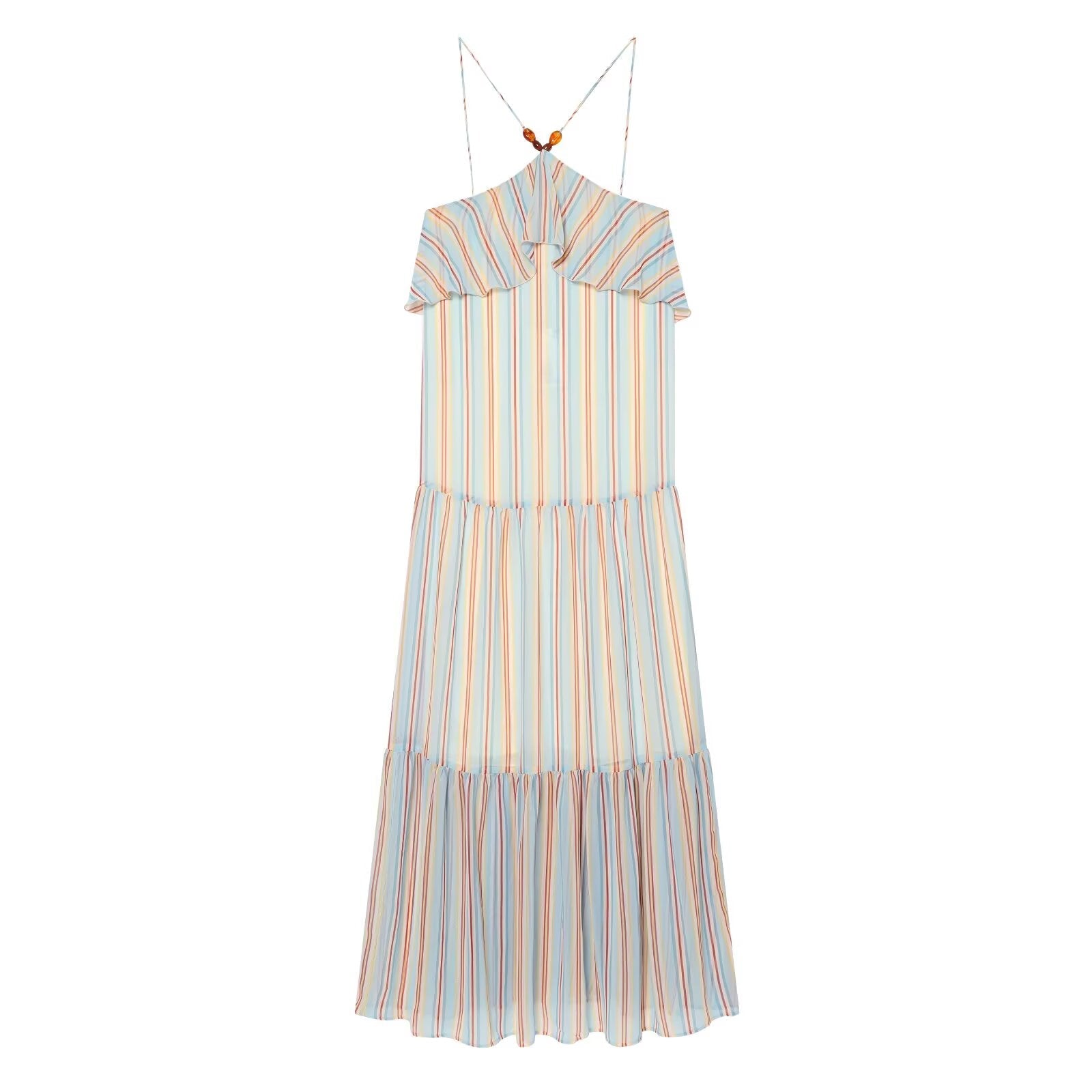 Women's Ruffle edge hanging collar MIDI dress