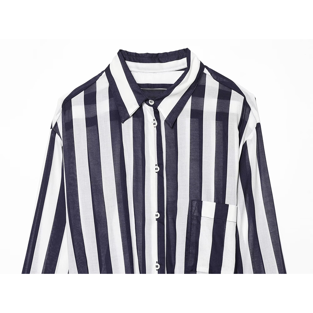Women's With Belt Long Style Striped Shirt