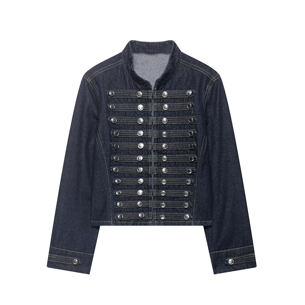 Women's short standing collar denim Coat