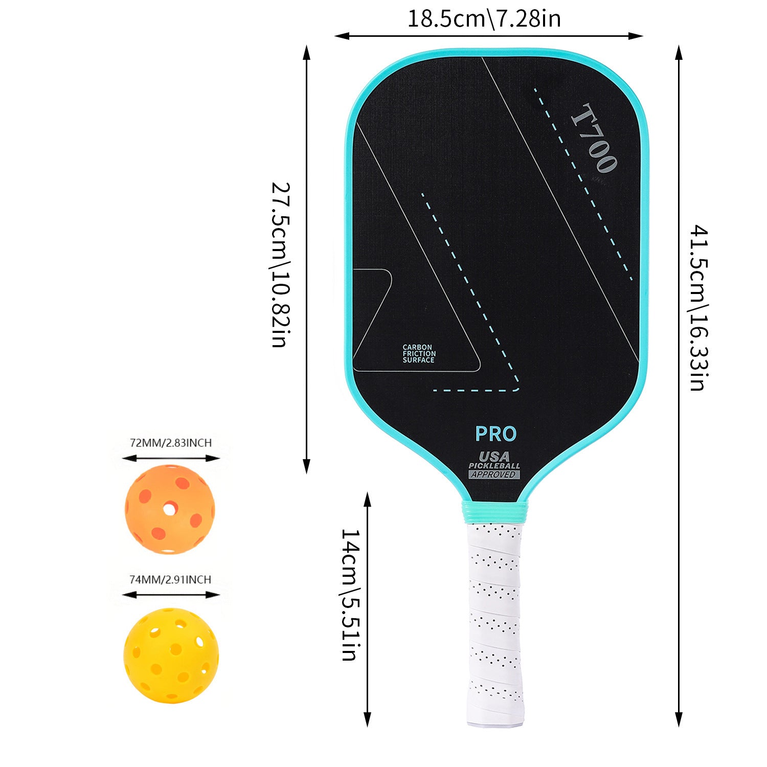 Peak Racket T700 Carbon Fiber Frosted Rough Surface Silent Hand Glue Color Box Set Competition Pickleball