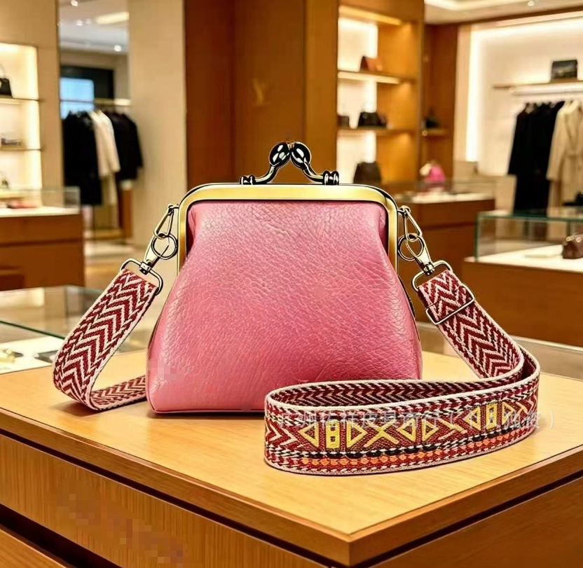 #119 Women's new wide shoulder strap mini clip coin purse crossbody bag