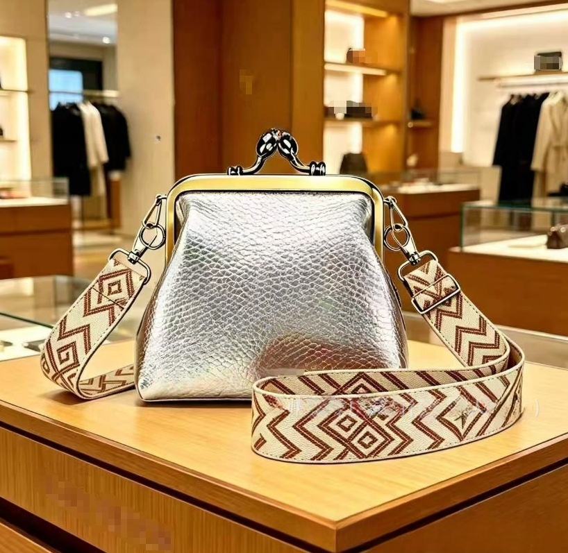 #119 Women's new wide shoulder strap mini clip coin purse crossbody bag