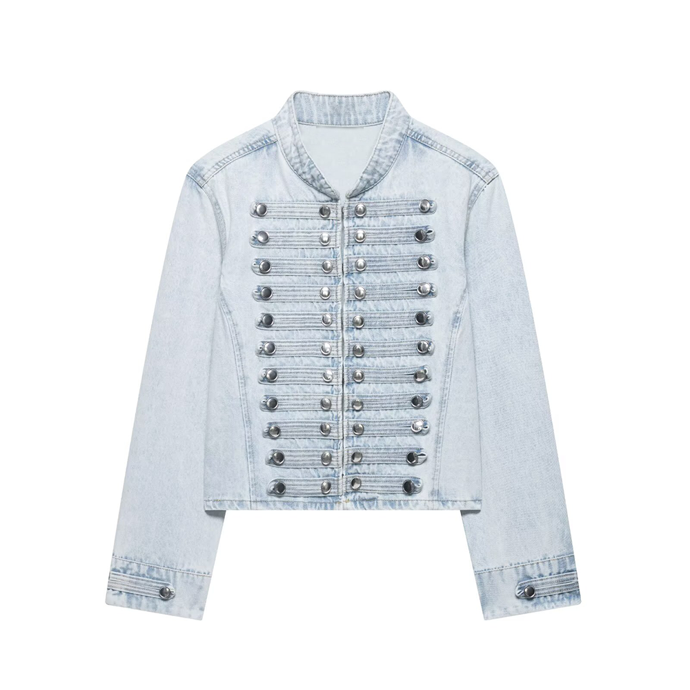 Women's short standing collar denim Coat