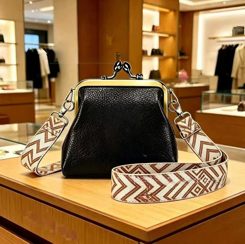 #119 Women's new wide shoulder strap mini clip coin purse crossbody bag