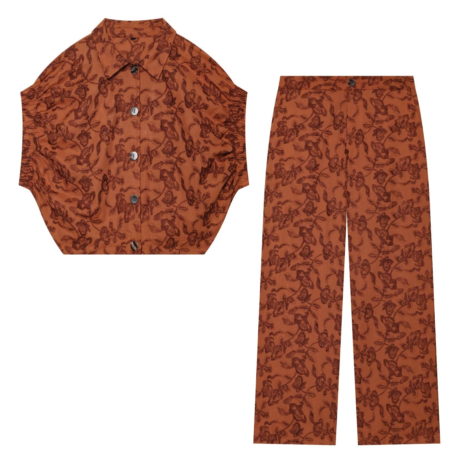 suit Women's 2 pieces casual elastic embroidered top+pants